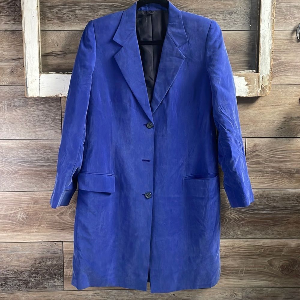 Ladies Blue Suede Button Up Coat Jacket Duster Small